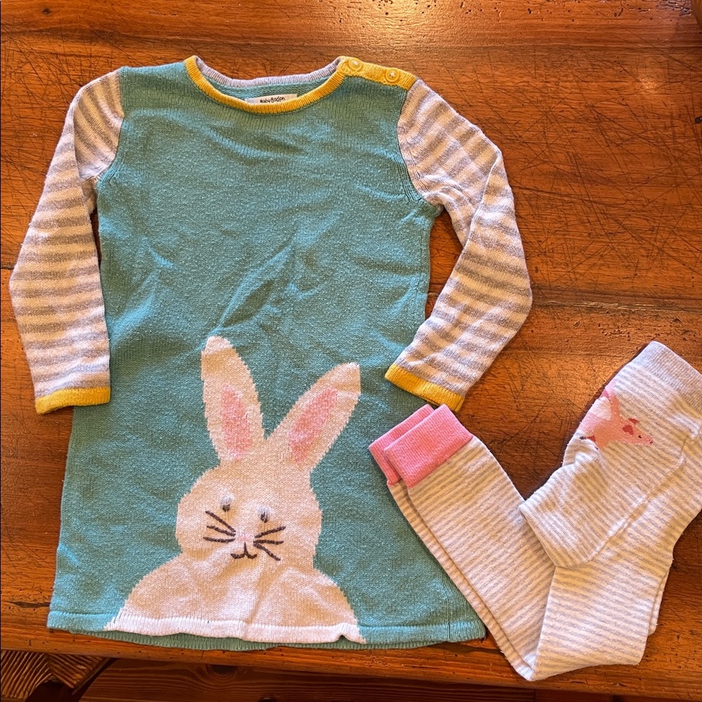 BABY BODEN | cashmere blend sweater dress with bunny | 18-24 months